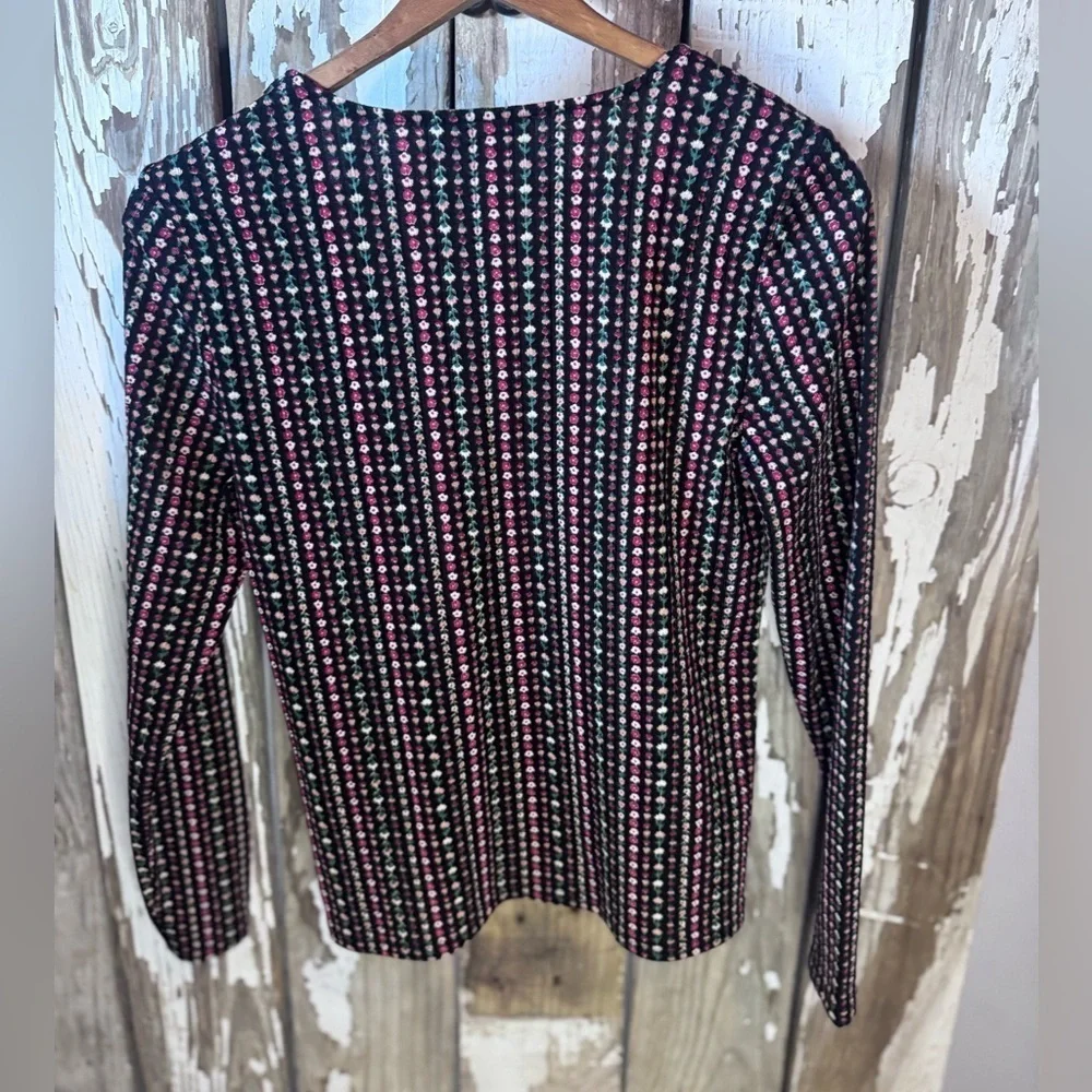 LOFT Women's Black and Pink Floral Striped Top Size XS